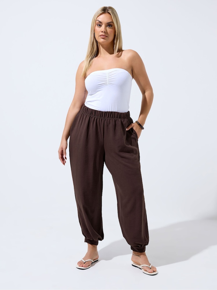 Yours Curve Brown Limited Hareem Balloon Trousers - Image 1 of 6 Yours Curve Brown Limited Hareem Balloon Trousers - Image 1 of 6