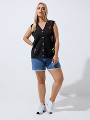 Yours Curve Black Limited Mini Ditsy Knitted Waistcoat - Image 2 of 6