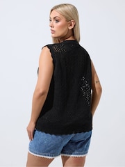 Yours Curve Black Limited Mini Ditsy Knitted Waistcoat - Image 3 of 6