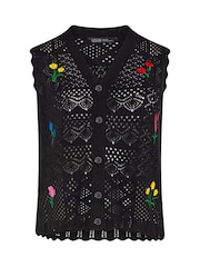 Yours Curve Black Limited Mini Ditsy Knitted Waistcoat - Image 5 of 6