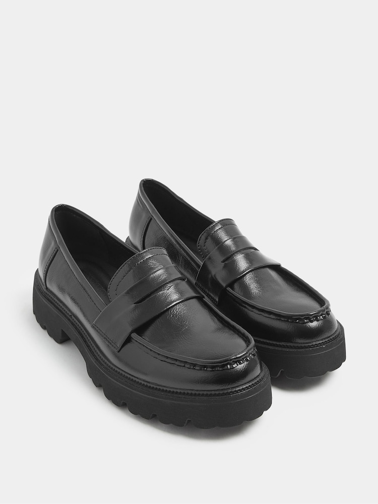 Yours Curve Black Extra Wide Fit Cleated Chunky Loafers - Image 2 of 5 Yours Curve Black Extra Wide Fit Cleated Chunky Loafers - Image 2 of 5