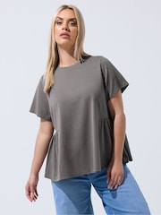Yours Curve Grey Limited Peplum Side Detail T-Shirt - Image 1 of 5
