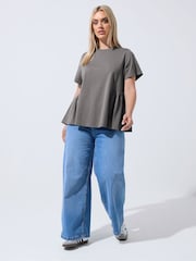 Yours Curve Grey Limited Peplum Side Detail T-Shirt - Image 2 of 5