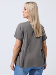 Yours Curve Grey Limited Peplum Side Detail T-Shirt - Image 3 of 5