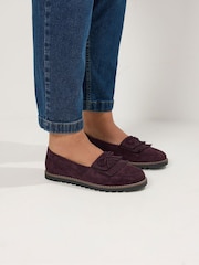 Yours Curve Red Extra Wide Fit Bow Detail Fringe Loafers - Image 1 of 6