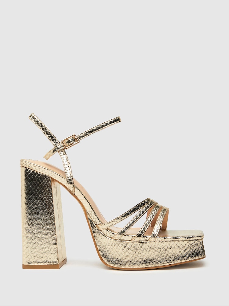 Золотистый Сандалии с эффектом змеиной кожи Schuh Золотистый Skylar - Image 1 of 4