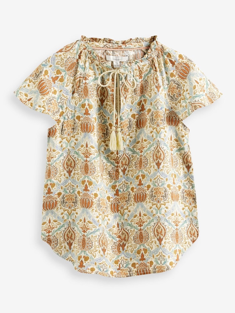 Принт Morris & Co. Granada - Топ с короткими рукавами и V-образным вырезом из льна - Image 5 of 5