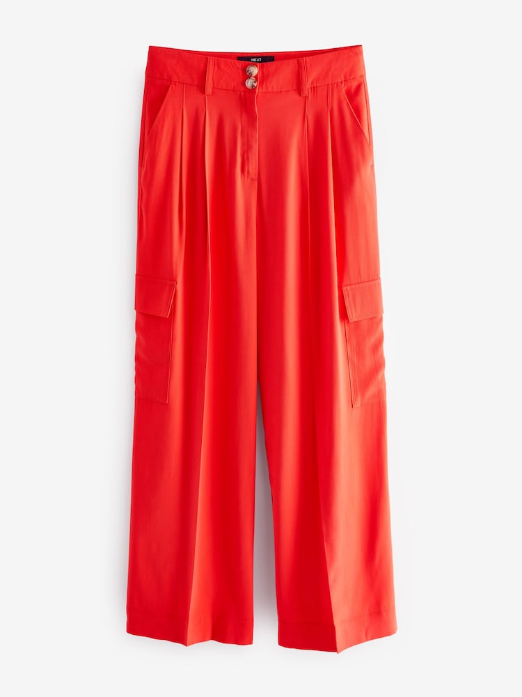 Red Smart Utility Cargo Wide Leg Trousers - Image 5 of 5