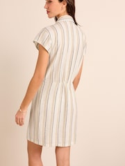 Striped Twist Front Linen Blend Mini Summer Dress - Image 3 of 5