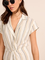 Striped Twist Front Linen Blend Mini Summer Dress - Image 4 of 5