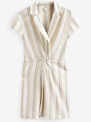 Striped Twist Front Linen Blend Mini Summer Dress - Image 5 of 5