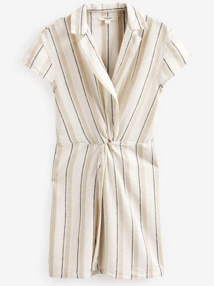 Striped Twist Front Linen Blend Mini Summer Dress - Image 5 of 5