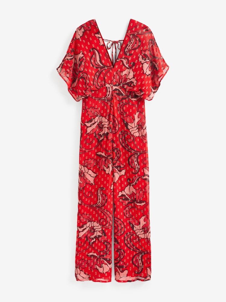 Rot geblümt, Glitzer - Batwing-Jumpsuit mit weitem Beinschnitt - Bild 4 von 4 Rot geblümt, Glitzer - Batwing-Jumpsuit mit weitem Beinschnitt - Bild 4 von 4