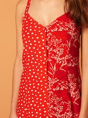 Red Floral and Spot Print Button Through Mini Slip Dress - Image 4 of 5