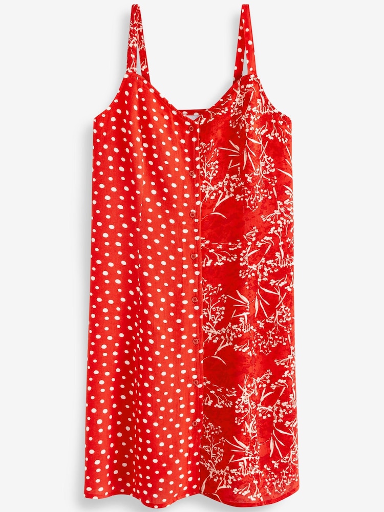 Red Floral and Spot Print Button Through Mini Slip Dress - Image 5 of 5