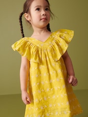 Yellow Broderie Cotton Ruffle Dress (3mths-8yrs) - Image 1 of 5