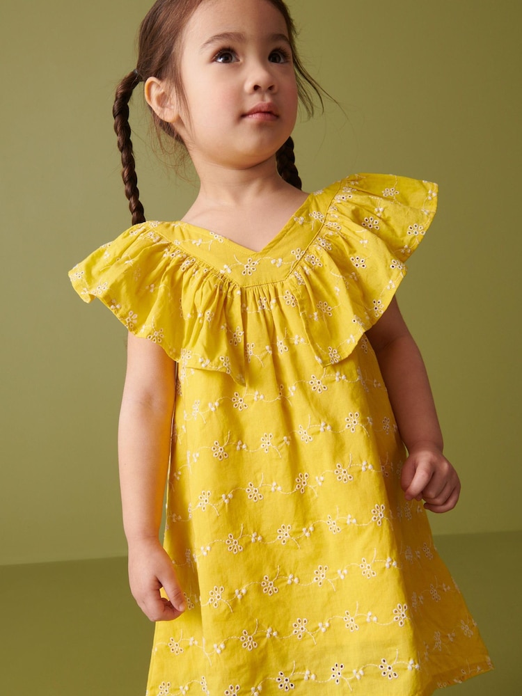 Yellow Broderie Cotton Ruffle Dress (3mths-8yrs) - Image 1 of 5