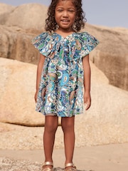 Blue Paisley Cotton Ruffle Dress (3mths-8yrs) - Image 1 of 5