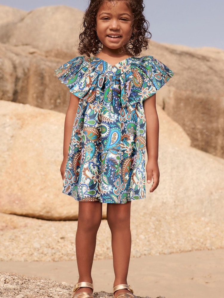 Blue Paisley Cotton Ruffle Dress (3mths-8yrs) - Image 1 of 5