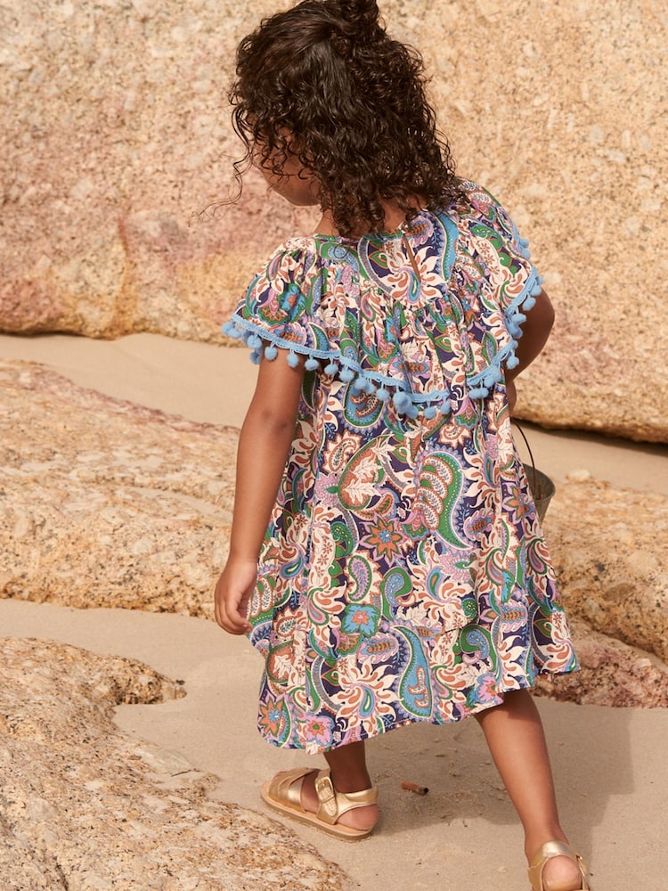 Blue Paisley Cotton Ruffle Dress (3mths-8yrs) - Image 2 of 5