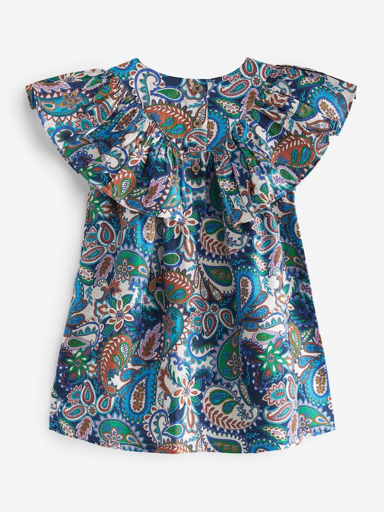 Blue Paisley Cotton Ruffle Dress (3mths-8yrs) - Image 5 of 5