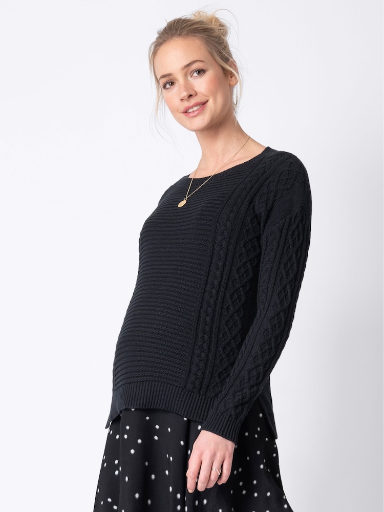 Seraphine Boxy Black Maternity And Nursing  Jumper With Frill Hem - Image 4 of 5