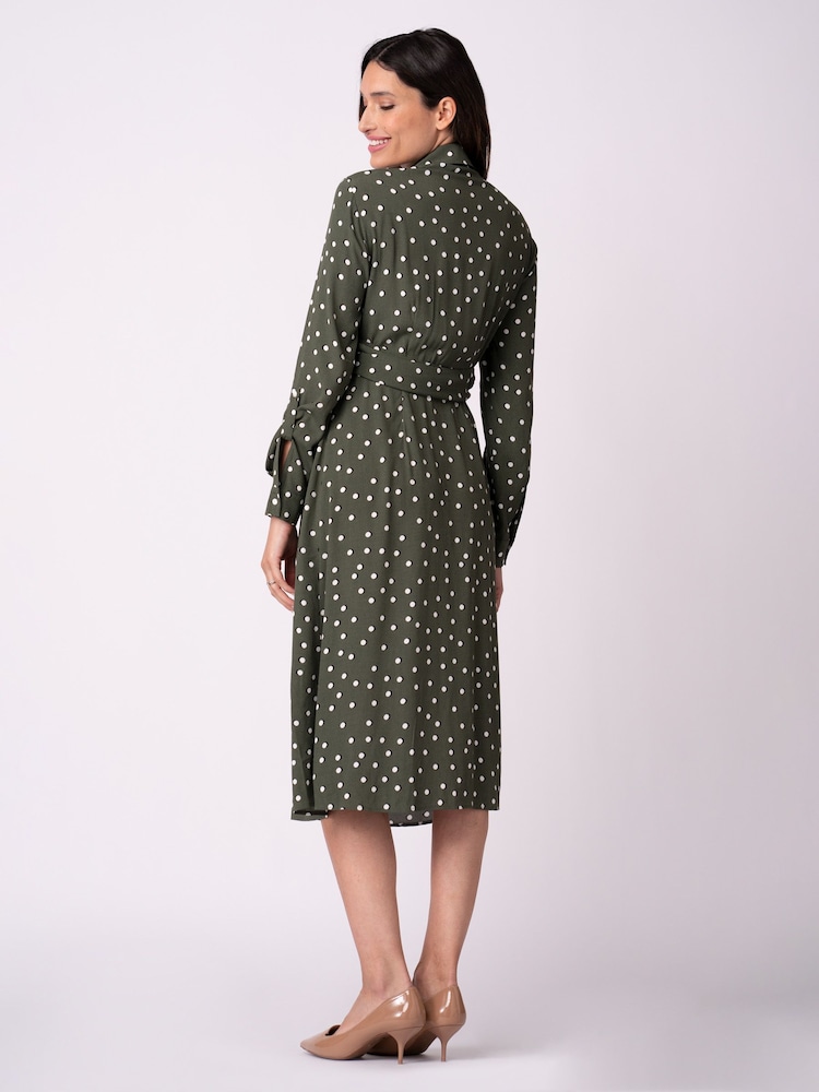 Seraphine Green Maternity And Nursing Midi Wrap Shirt Dress With Slits - Image 2 of 5