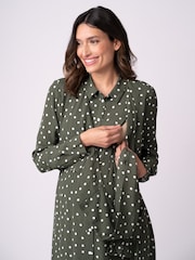Seraphine Green Maternity And Nursing Midi Wrap Shirt Dress With Slits - Image 4 of 5