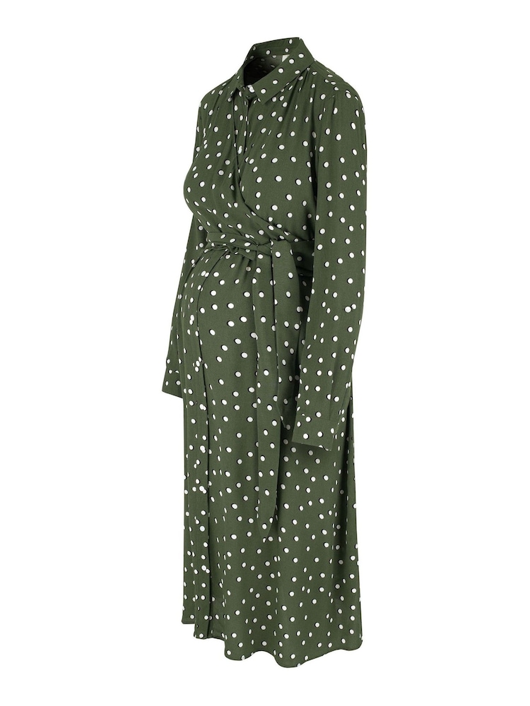 Seraphine Green Maternity And Nursing Midi Wrap Shirt Dress With Slits - Image 5 of 5