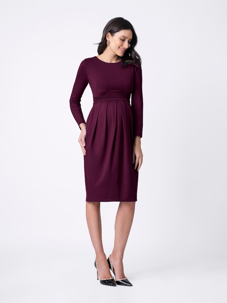 Seraphine Red Nursing Pleat Detail Maternity Dress - Image 1 of 4