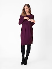 Seraphine Red Nursing Pleat Detail Maternity Dress - Image 3 of 4