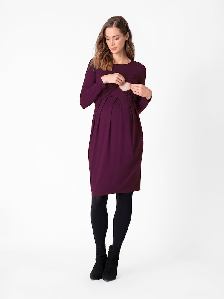 Seraphine Rouge Nursing Pleat Detail Grossesse Robe - Image 3 of 4