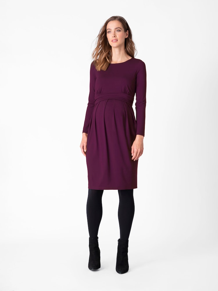 Seraphine Red Nursing Pleat Detail Maternity Dress - Image 4 of 4