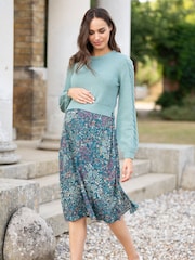 Seraphine Green Cable Detail Maternity Knit Topper With Woven Nursing Dress - Image 1 of 5