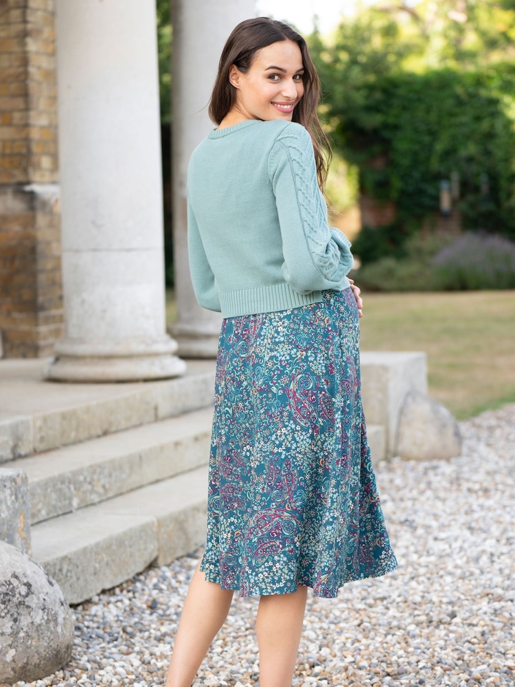 Seraphine Green Cable Detail Maternity Knit Topper With Woven Nursing Dress - Image 2 of 5