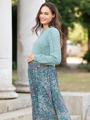 Seraphine Green Cable Detail Maternity Knit Topper With Woven Nursing Dress - Image 3 of 5