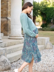 Seraphine Green Cable Detail Maternity Knit Topper With Woven Nursing Dress - Image 4 of 5