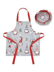 Delantal y gorro a juego de algodón 100 % con diseño navideño de gnomos para niños de Catherine Lansfield - Imagen 2 de 2