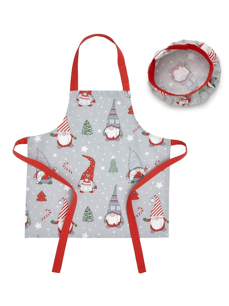 Delantal y gorro a juego de algodón 100 % con diseño navideño de gnomos para niños de Catherine Lansfield - Imagen 2 de 2