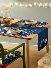 Catherine Lansfield Blue Santas Christmas Wonderland Wipeable 100% Cotton Table Runner - Image 2 of 3