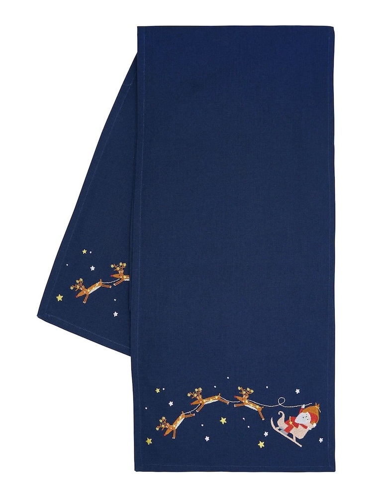 Catherine Lansfield Blue Santas Christmas Wonderland Wipeable 100% Cotton Table Runner - Image 3 of 3