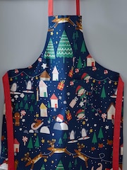 Catherine Lansfield Blue Santas Christmas Wonderland 100% Cotton Apron - Image 1 of 2