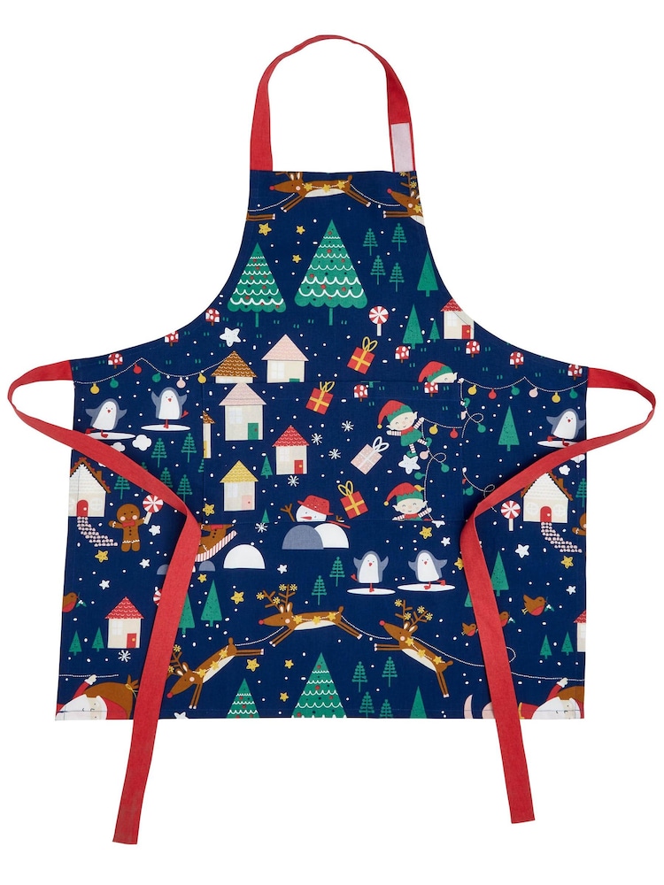 Catherine Lansfield Blue Santas Christmas Wonderland 100% Cotton Apron - Image 2 of 2