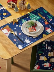 Catherine Lansfield Set of 2 Blue Santas Christmas Wonderland 100% Cotton Placemats - Image 1 of 4