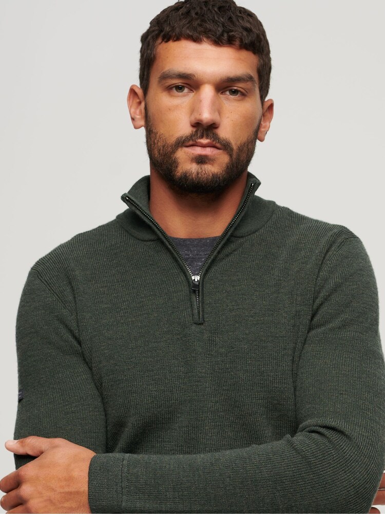 Superdry Green Merino Quarter Zip Jumper - Image 3 of 3