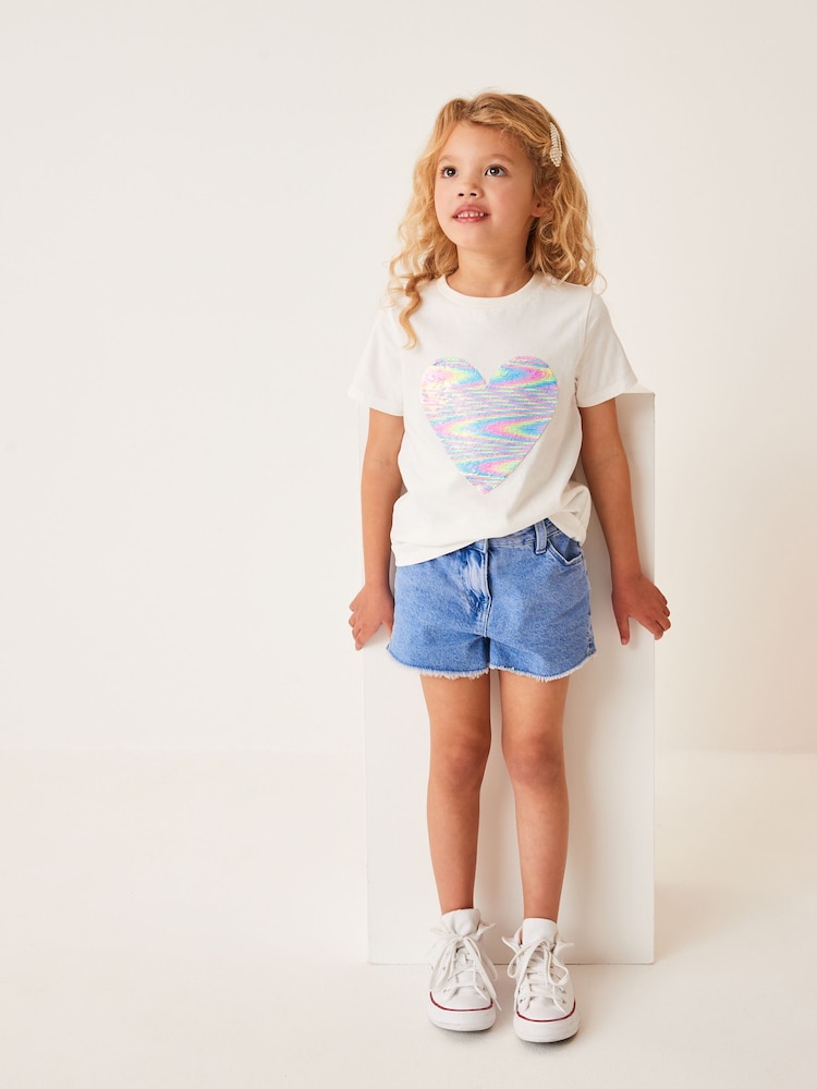 Ecru White Heart Short Sleeve Sequin T-Shirt (3-16yrs) - Image 2 of 5 Ecru White Heart Short Sleeve Sequin T-Shirt (3-16yrs) - Image 2 of 5