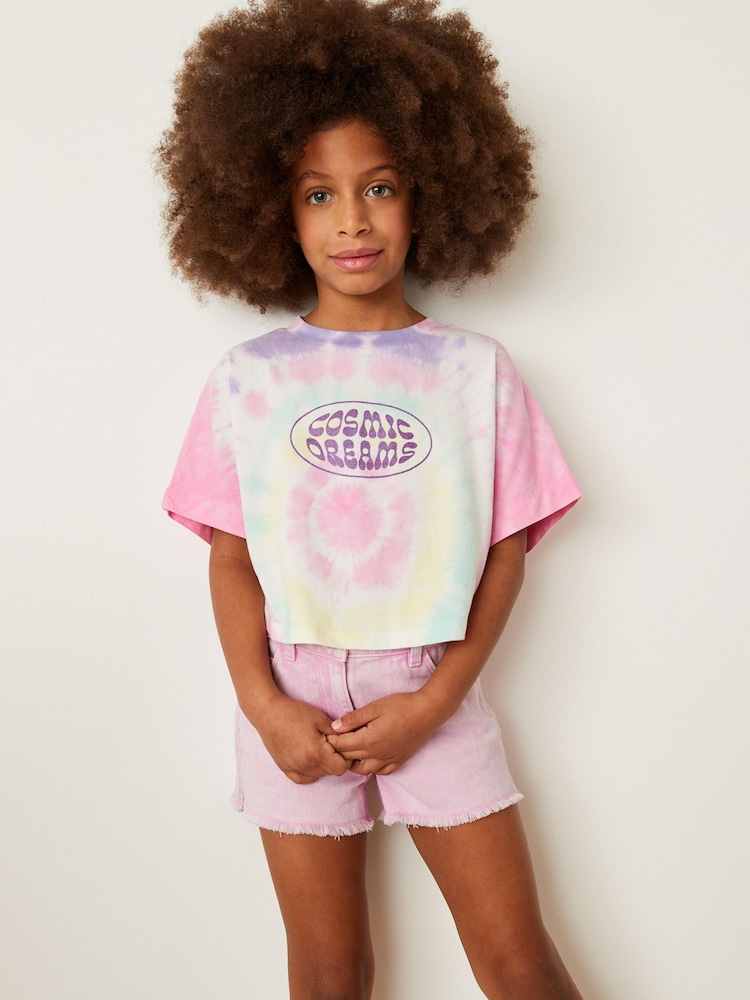 Pink/Purple Boxy Tie Dye Cosmic T-Shirt (3-16yrs) - Image 1 of 6