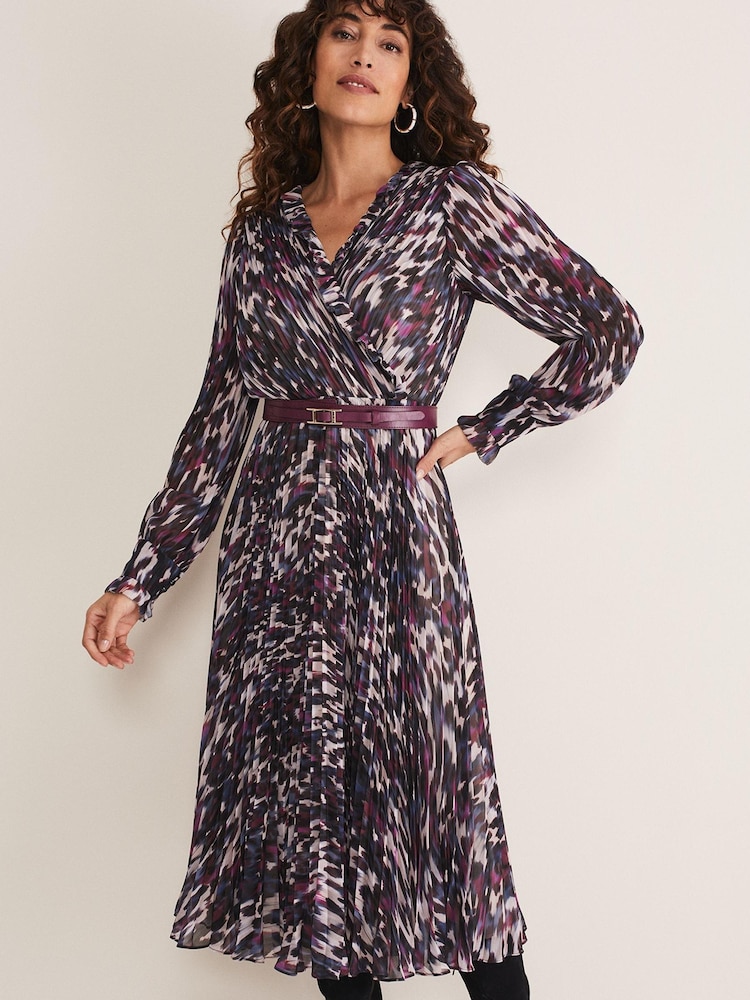 Phase Eight Natural Multi Eloise Animal Pleated Dress - Image 2 of 7
