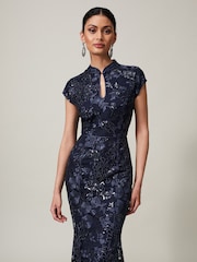 Phase Eight Sofia Embroidered Black Sequin Dress - Image 4 of 7