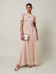 Phase Eight Pink Zena Beaded Tulle Maxi Dress - Image 1 of 6